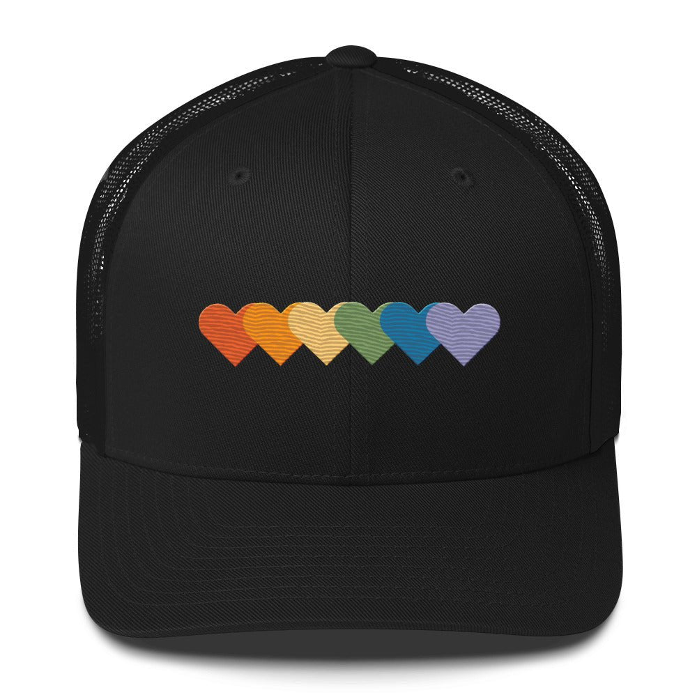 Rainbow of Hearts Trucker Hat - Black - LGBTPride.com