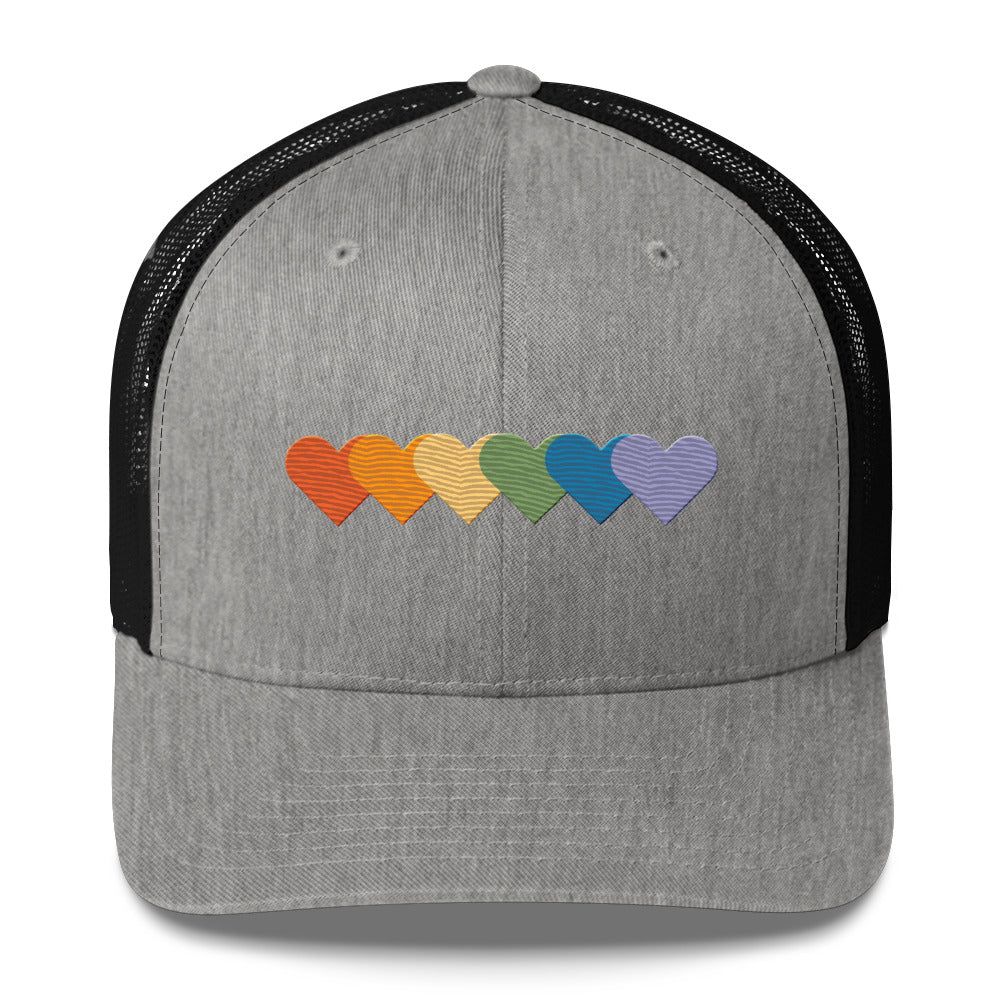 Rainbow of Hearts Trucker Hat - Heather/ Black - LGBTPride.com