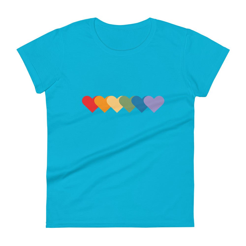 Rainbow of Hearts Women's T-Shirt - Caribbean Blue - LGBTPride.com