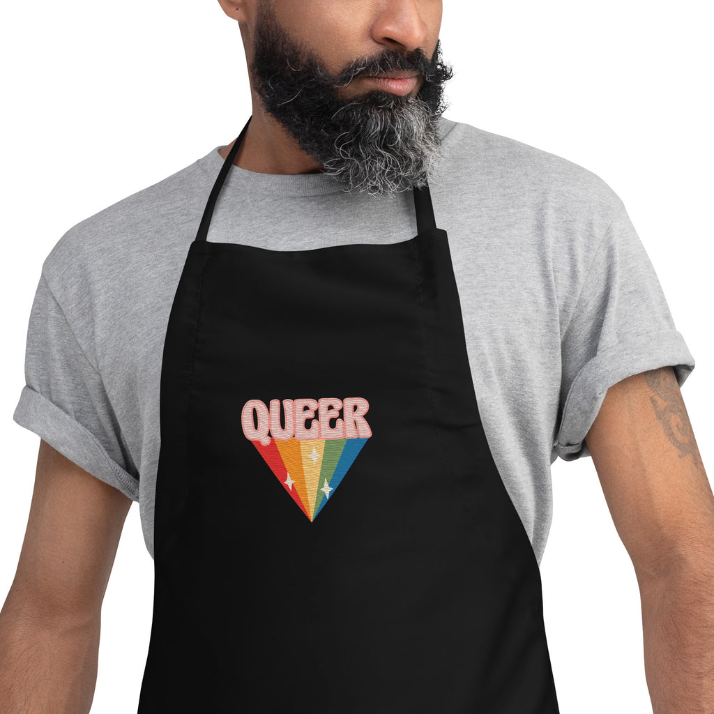 Retro Queer Embroidered Apron - Black - LGBTPride.com