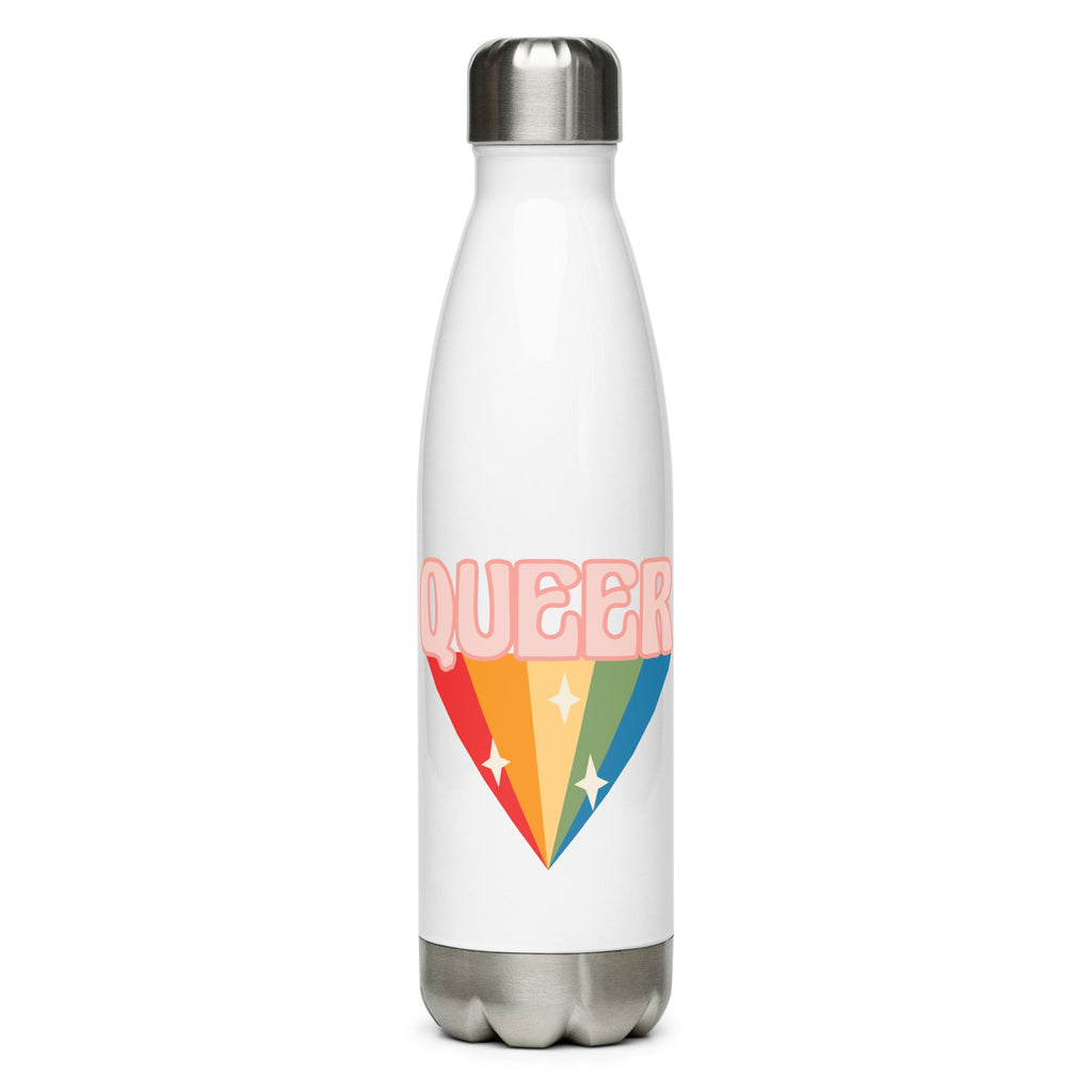 Retro Queer Stainless Steel Water Bottle - White - LGBTPride.com