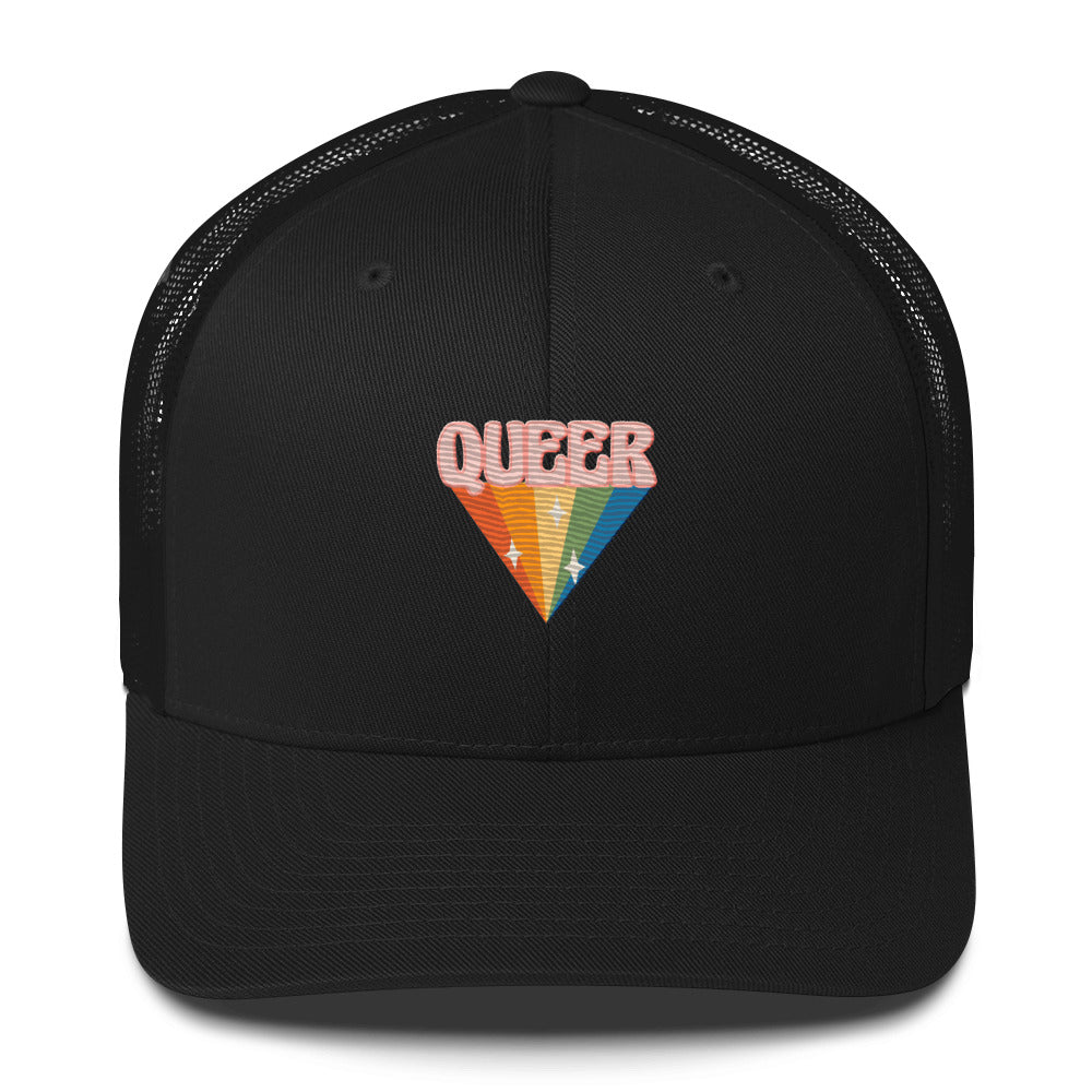 Retro Queer Trucker Hat - Black - LGBTPride.com