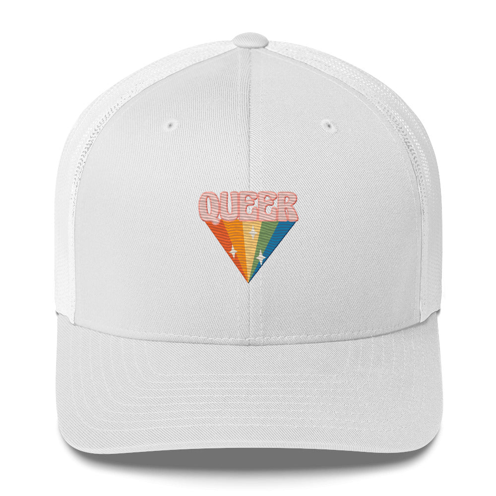 Retro Queer Trucker Hat - White - LGBTPride.com