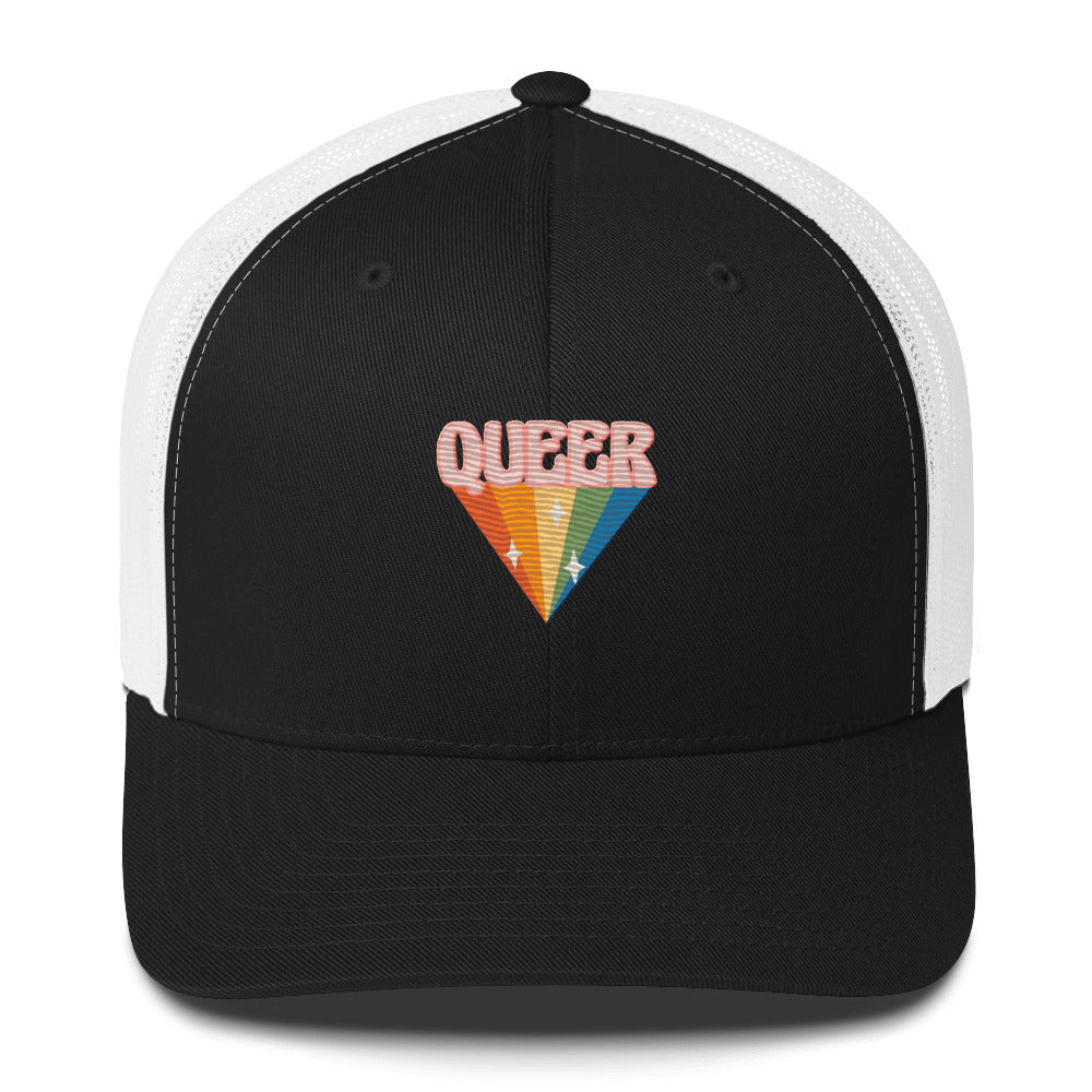 Retro Queer Trucker Hat - Black/ White - LGBTPride.com