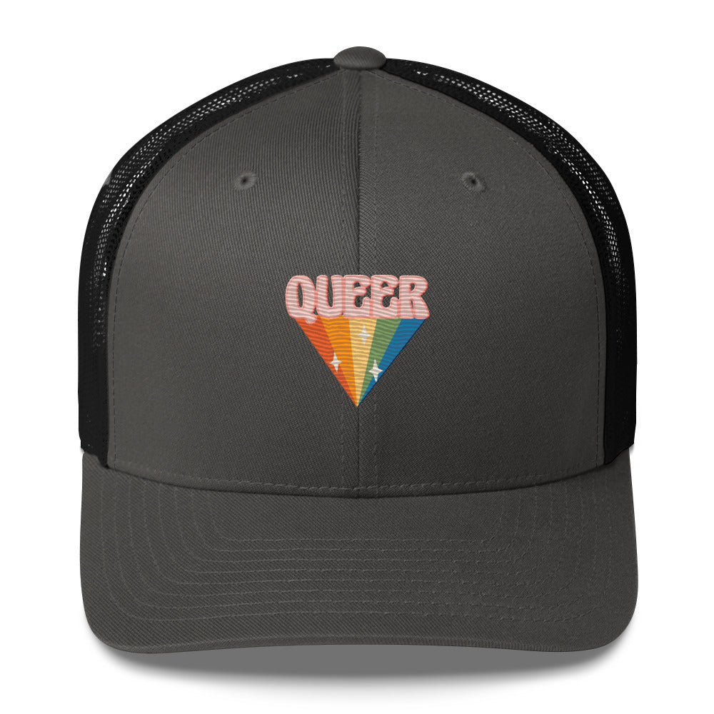 Retro Queer Trucker Hat - Charcoal/ Black - LGBTPride.com