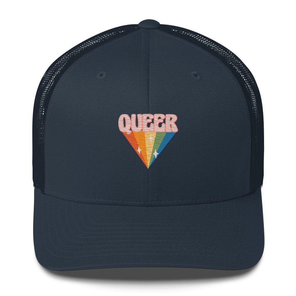 Retro Queer Trucker Hat - Navy - LGBTPride.com