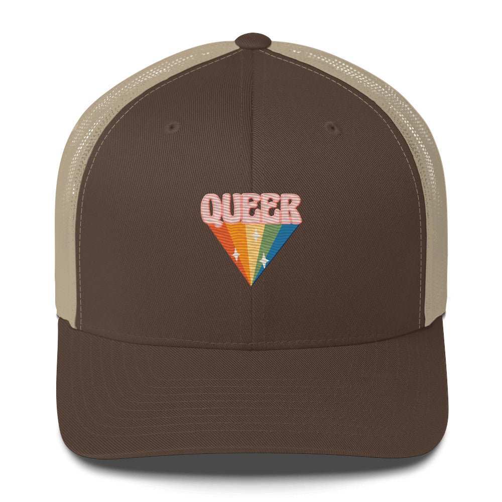 Retro Queer Trucker Hat - Brown/ Khaki - LGBTPride.com