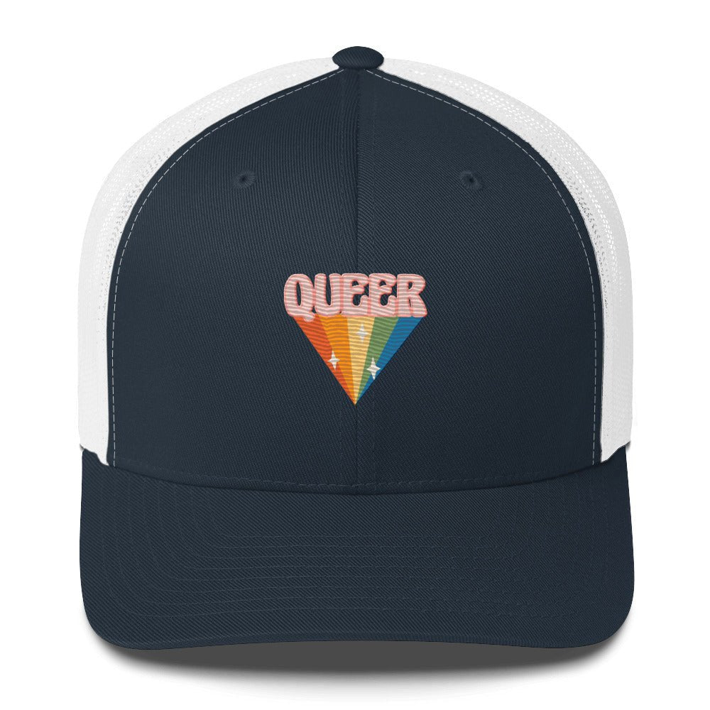 Retro Queer Trucker Hat - Navy/ White - LGBTPride.com