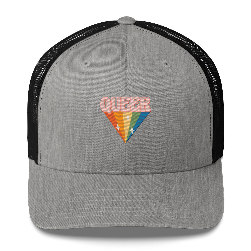 Retro Queer Trucker Hat - Heather/ Black - LGBTPride.com