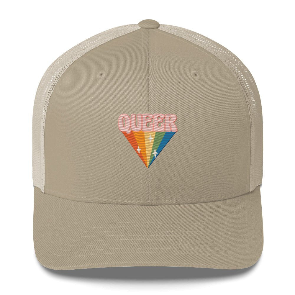 Retro Queer Trucker Hat - Khaki - LGBTPride.com