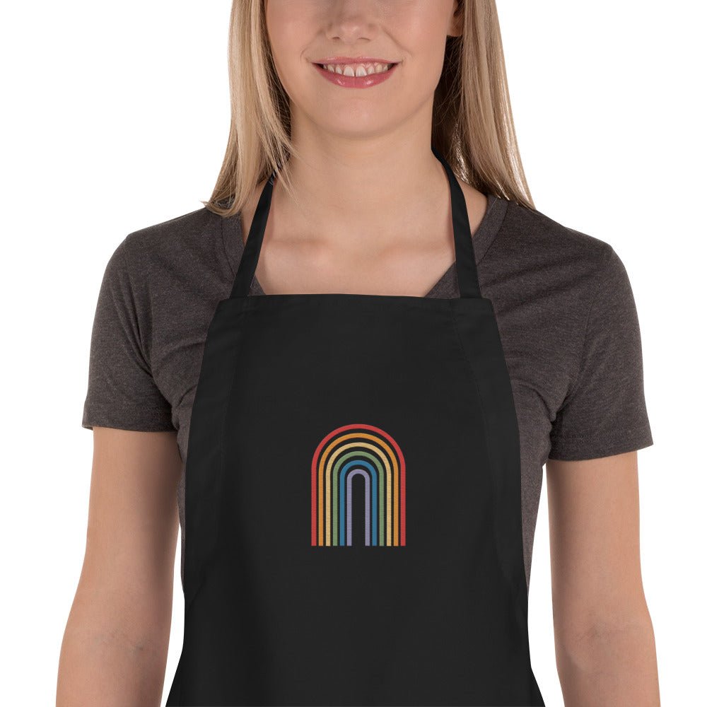 Retro Rainbow Embroidered Apron - Black - LGBTPride.com