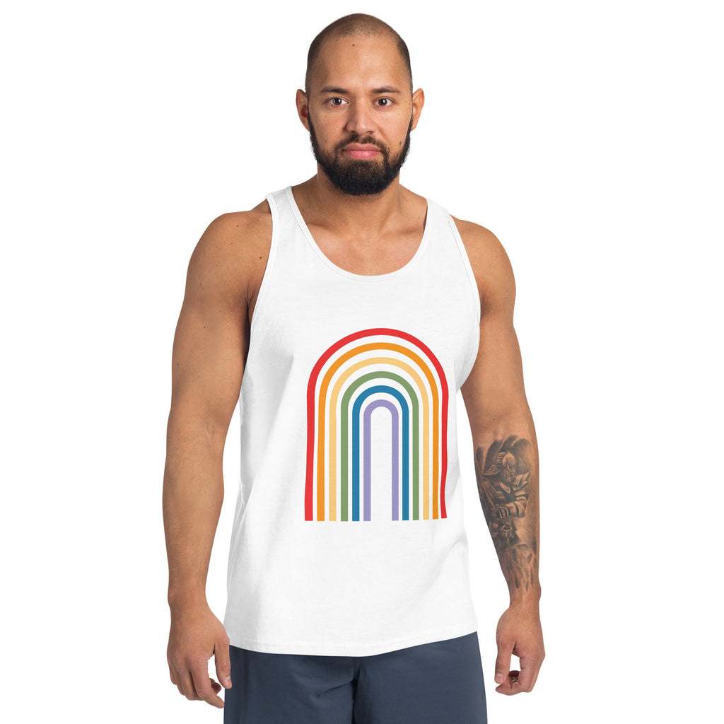 Retro Rainbow Men's Tank Top - White - LGBTPride.com