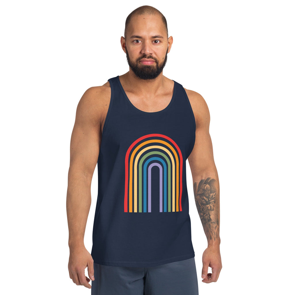 Retro Rainbow Men's Tank Top - Navy - LGBTPride.com