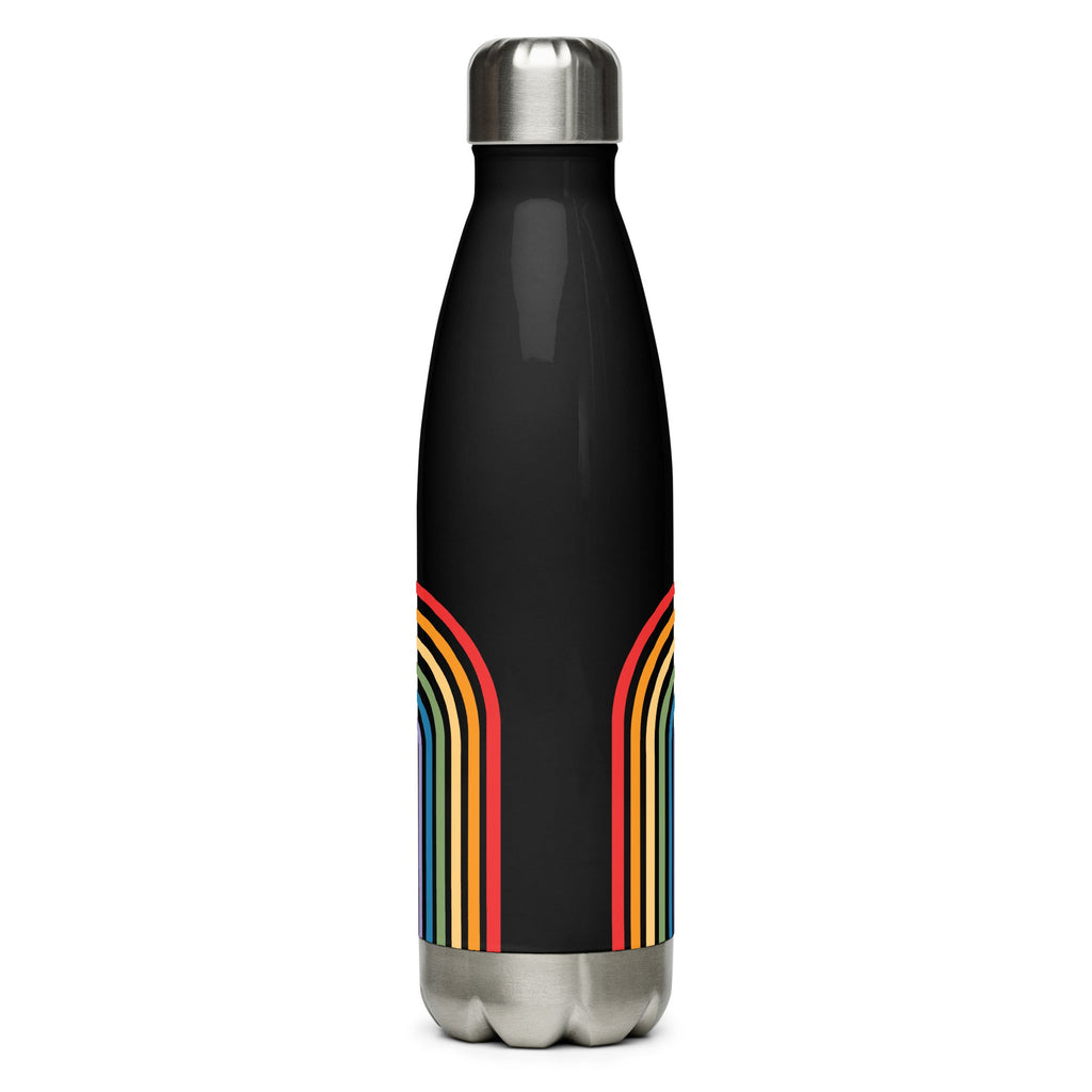 Retro Rainbow Stainless Steel Water Bottle - Black - LGBTPride.com