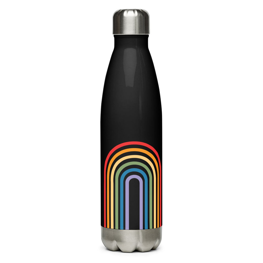 Retro Rainbow Stainless Steel Water Bottle - Black - LGBTPride.com