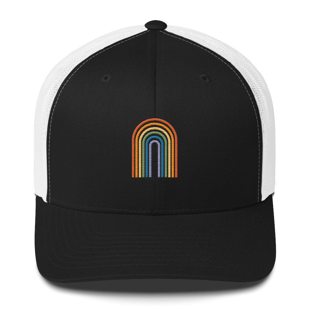 Retro Rainbow Trucker Hat - Black/ White - LGBTPride.com