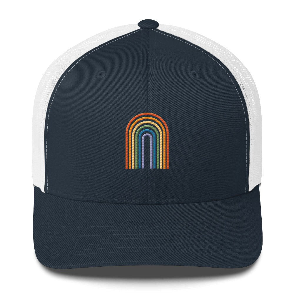 Retro Rainbow Trucker Hat - Navy/ White - LGBTPride.com