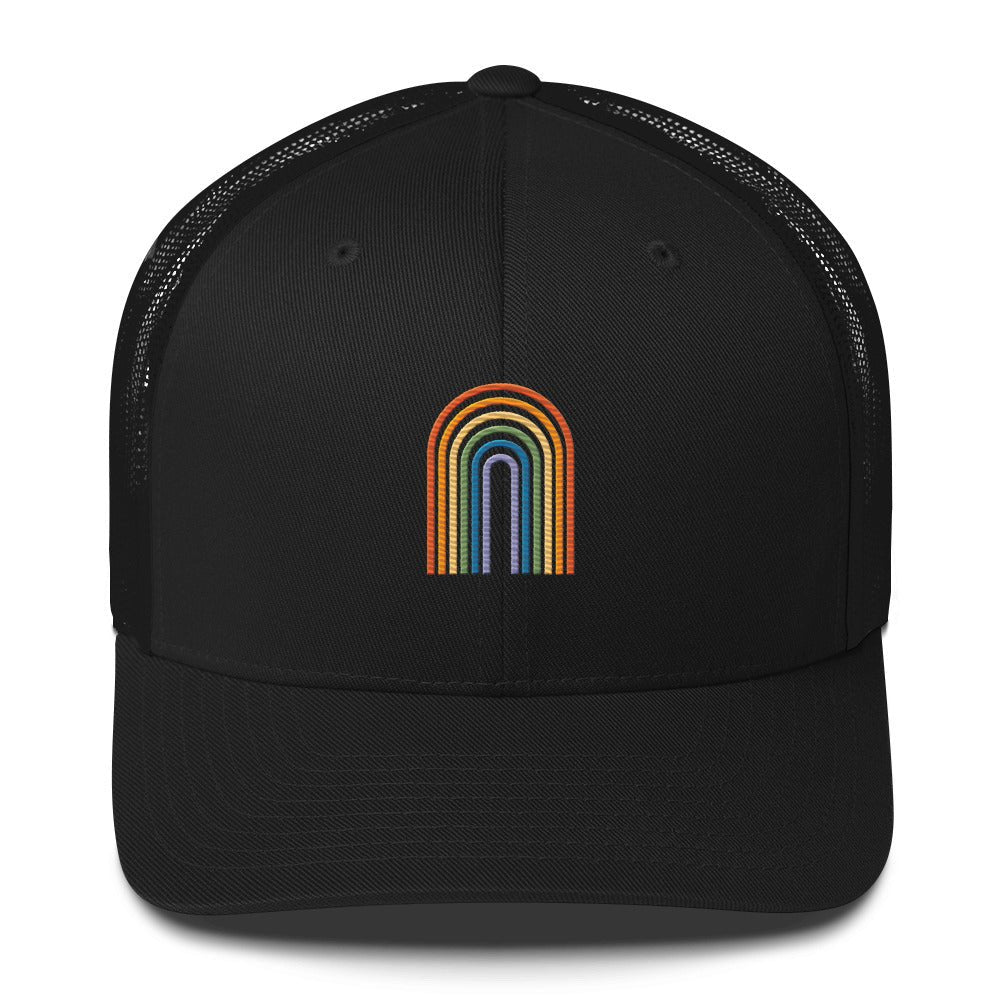 Retro Rainbow Trucker Hat - Black - LGBTPride.com