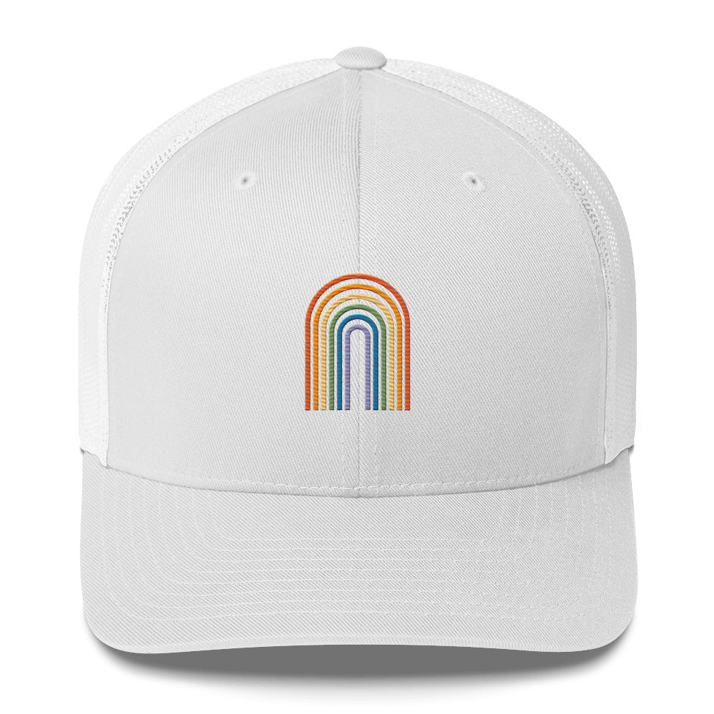 Retro Rainbow Trucker Hat - White - LGBTPride.com