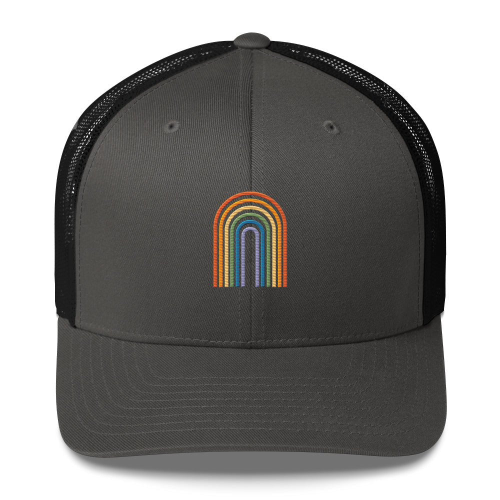 Retro Rainbow Trucker Hat - Charcoal/ Black - LGBTPride.com