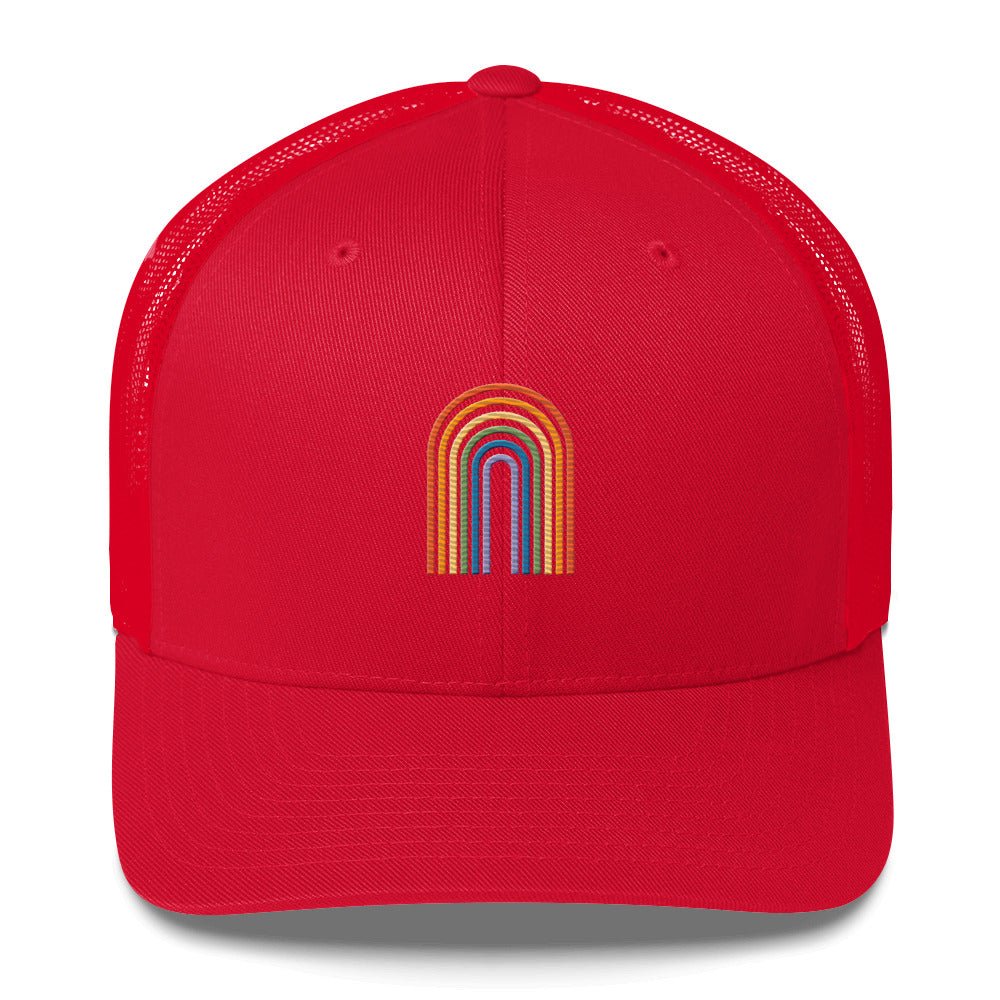Retro Rainbow Trucker Hat - Red - LGBTPride.com