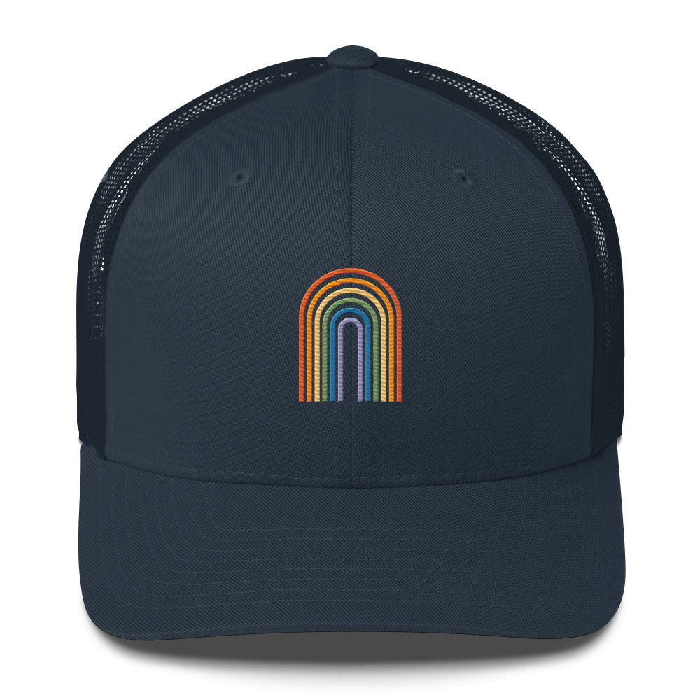 Retro Rainbow Trucker Hat - Navy - LGBTPride.com