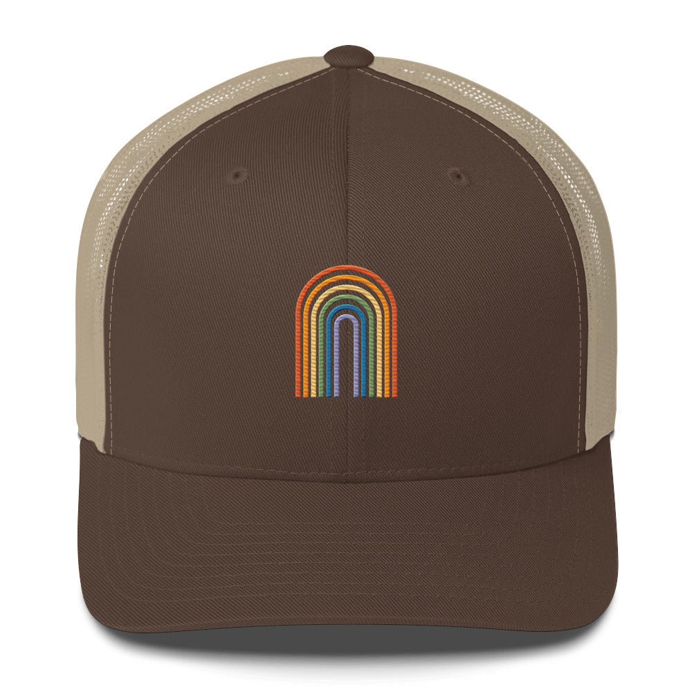 Retro Rainbow Trucker Hat - Brown/ Khaki - LGBTPride.com