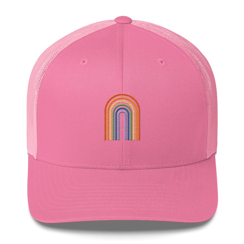 Retro Rainbow Trucker Hat - Pink - LGBTPride.com