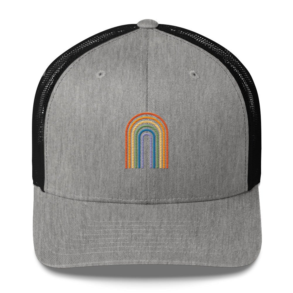Retro Rainbow Trucker Hat - Heather/ Black - LGBTPride.com