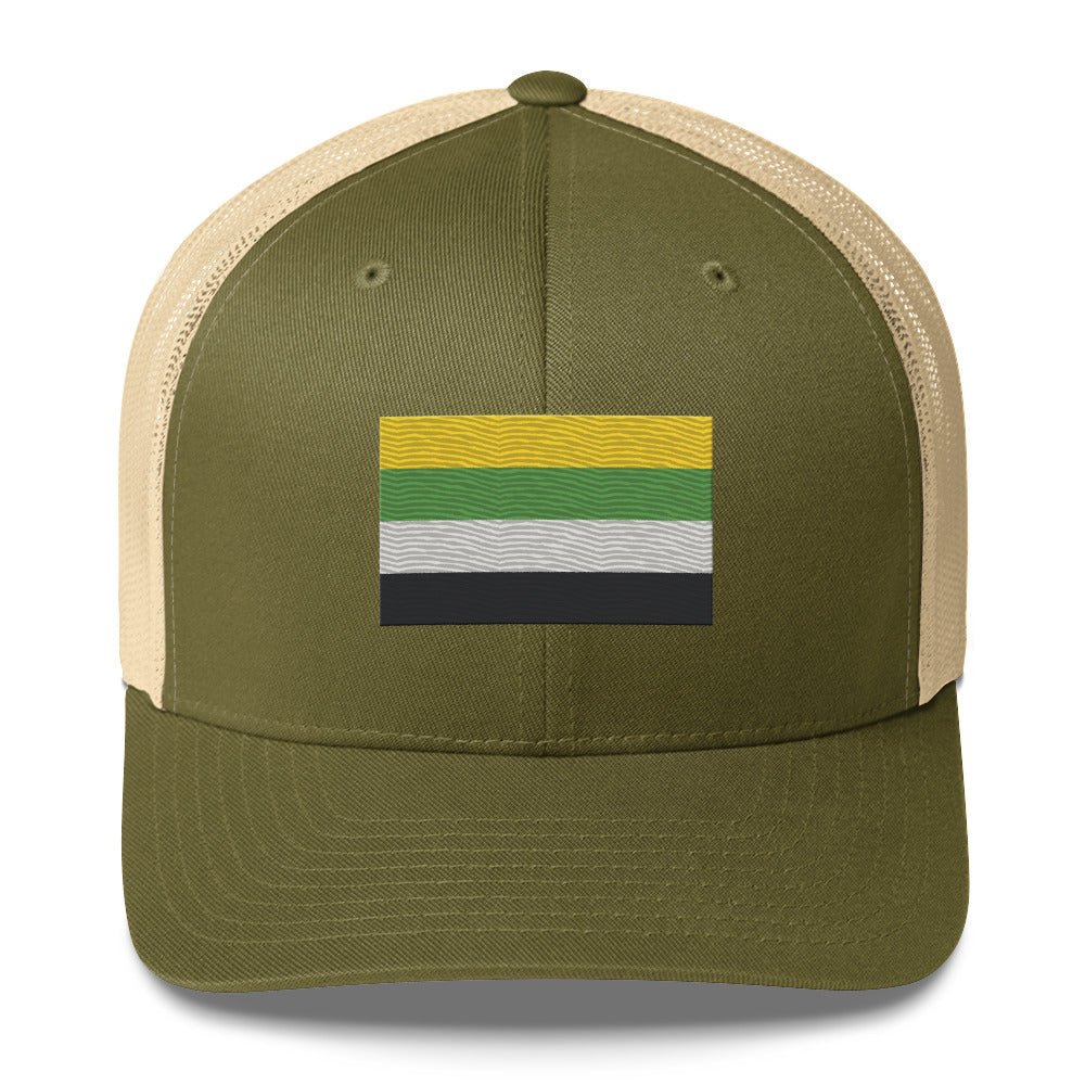 Skoliosexual Pride Flag Trucker Hat - Moss/ Khaki - LGBTPride.com
