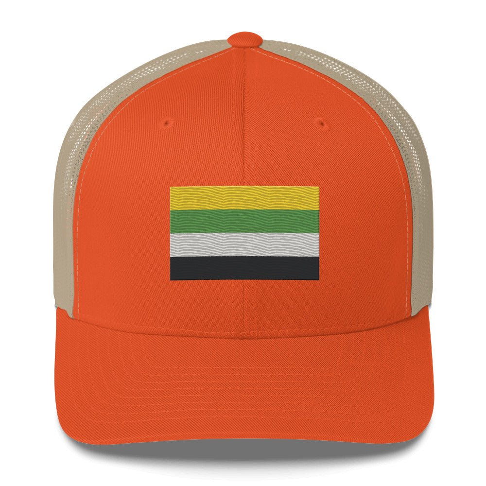 Skoliosexual Pride Flag Trucker Hat - Rustic Orange/ Khaki - LGBTPride.com