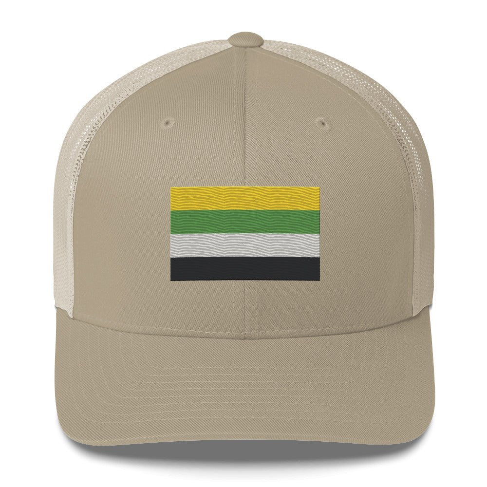Skoliosexual Pride Flag Trucker Hat - Khaki - LGBTPride.com