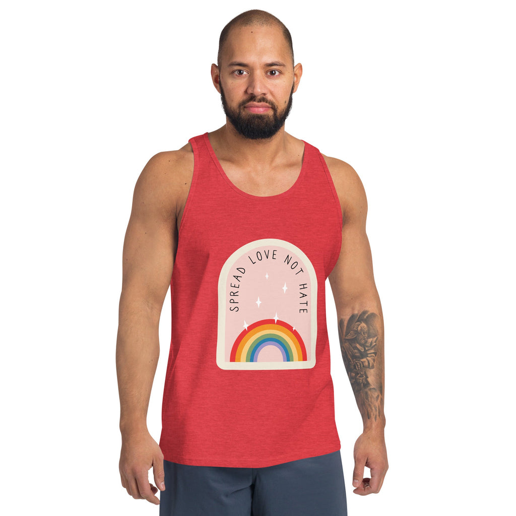 Spread Love Not Hate Rainbow Men's Tank Top - Red Triblend - LGBTPride.com