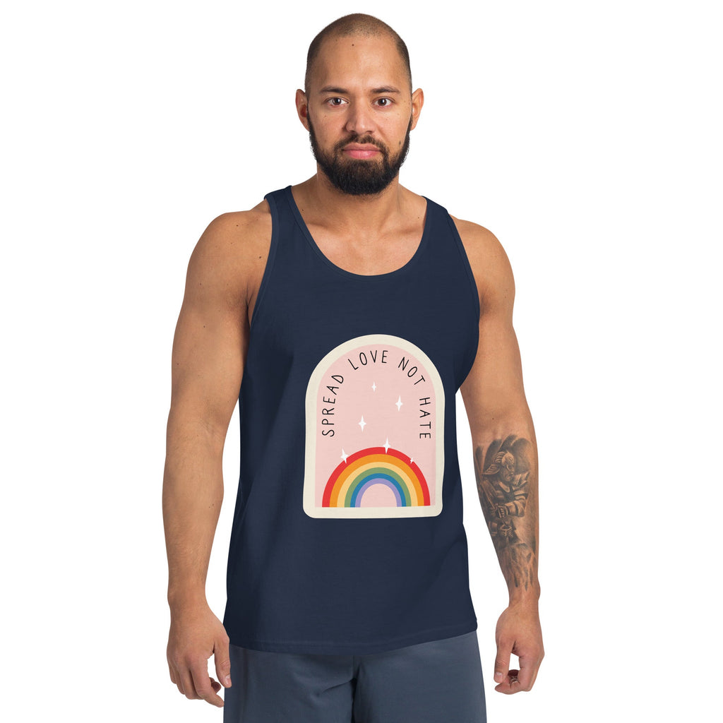 Spread Love Not Hate Rainbow Men's Tank Top - Navy - LGBTPride.com