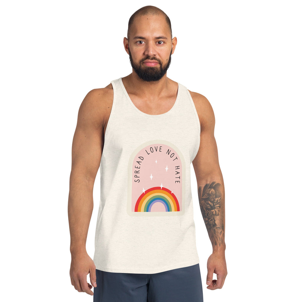 Spread Love Not Hate Rainbow Men's Tank Top - Oatmeal Triblend - LGBTPride.com