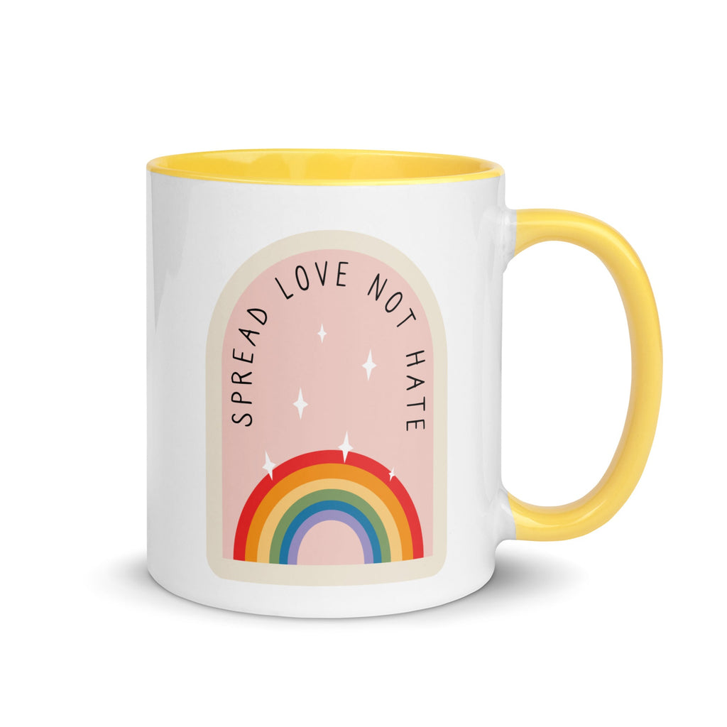 Spread Love Not Hate Rainbow Mug - Yellow - LGBTPride.com
