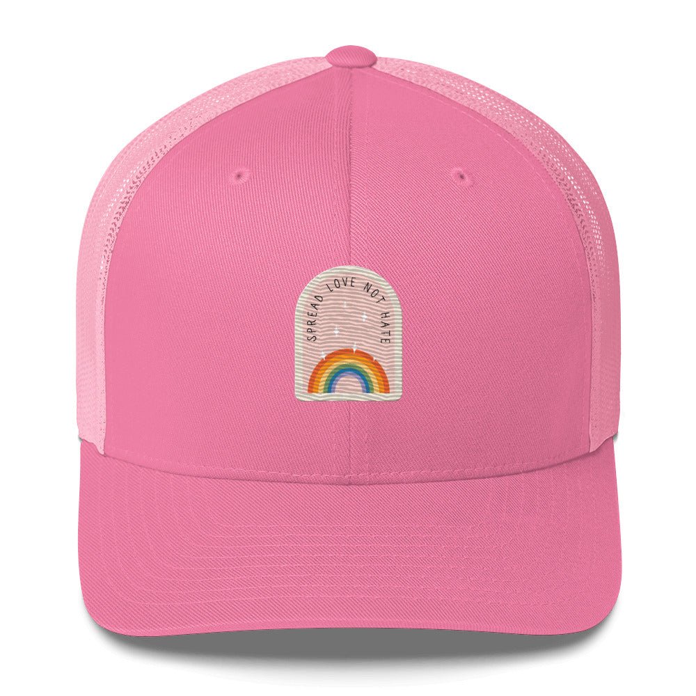 Spread Love Not Hate Rainbow Trucker Hat - Pink - LGBTPride.com