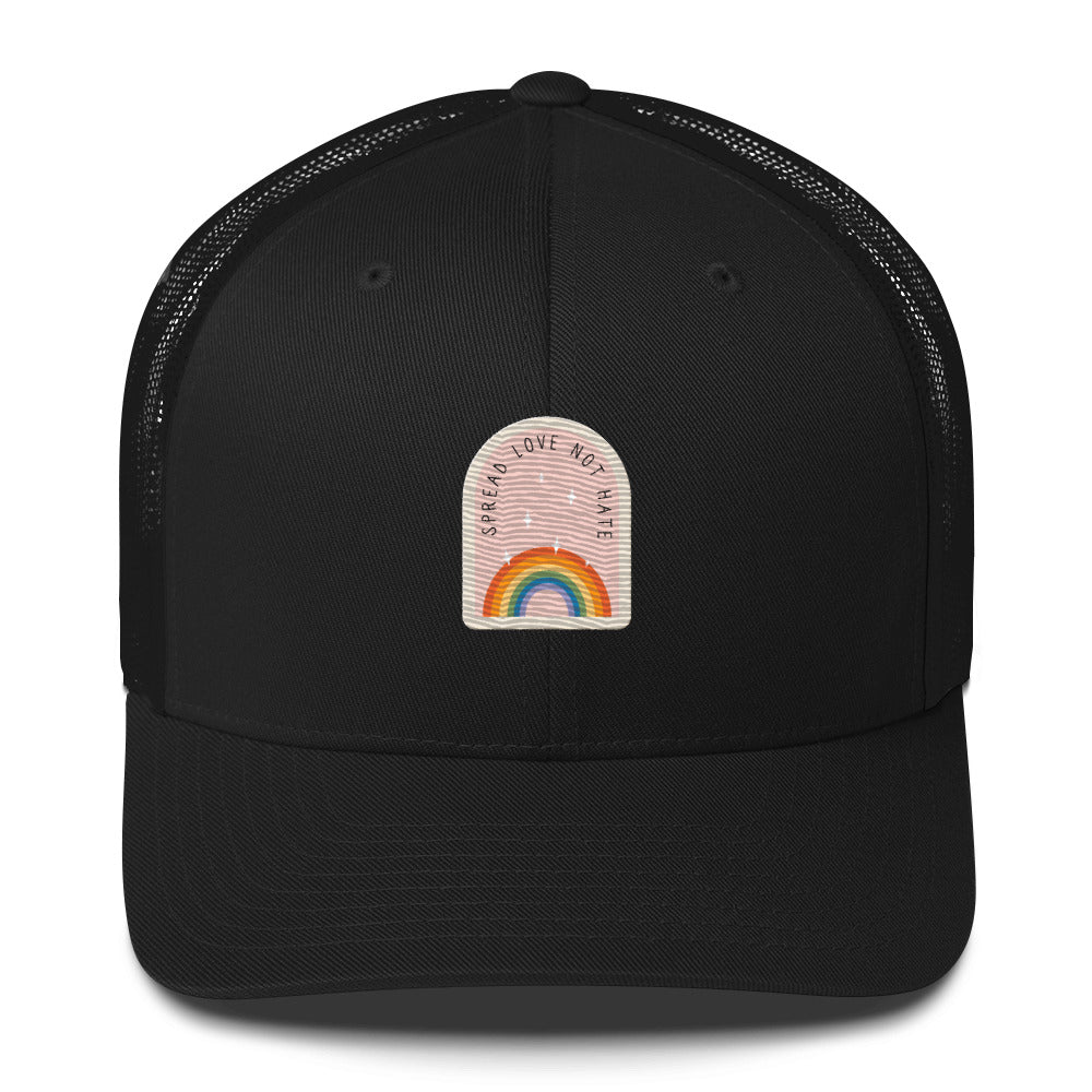 Spread Love Not Hate Rainbow Trucker Hat - Black - LGBTPride.com