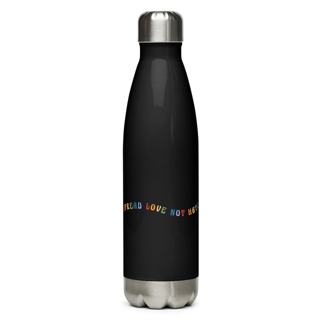 Spread Love Not Hate Stainless Steel Water Bottle - Black - LGBTPride.com