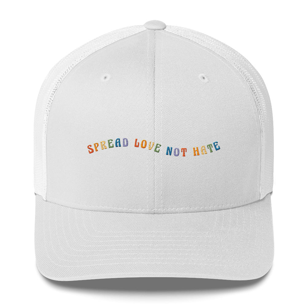 Spread Love Not Hate Trucker Hat - White - LGBTPride.com