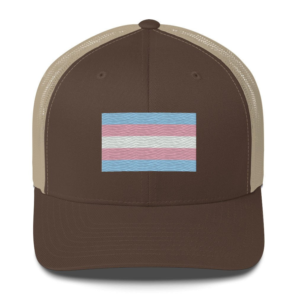 Transgender Pride Flag Trucker Hat - Brown/ Khaki - LGBTPride.com
