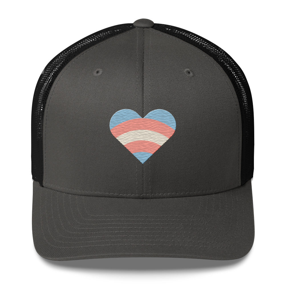 Transgender Pride Love Trucker Hat - Charcoal/ Black - LGBTPride.com