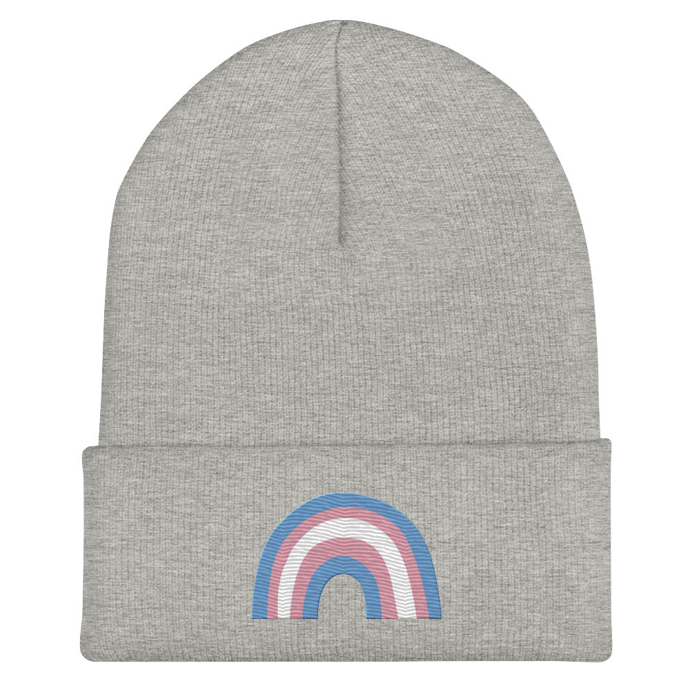 Transgender Pride Rainbow Cuffed Beanie - Heather Grey - LGBTPride.com