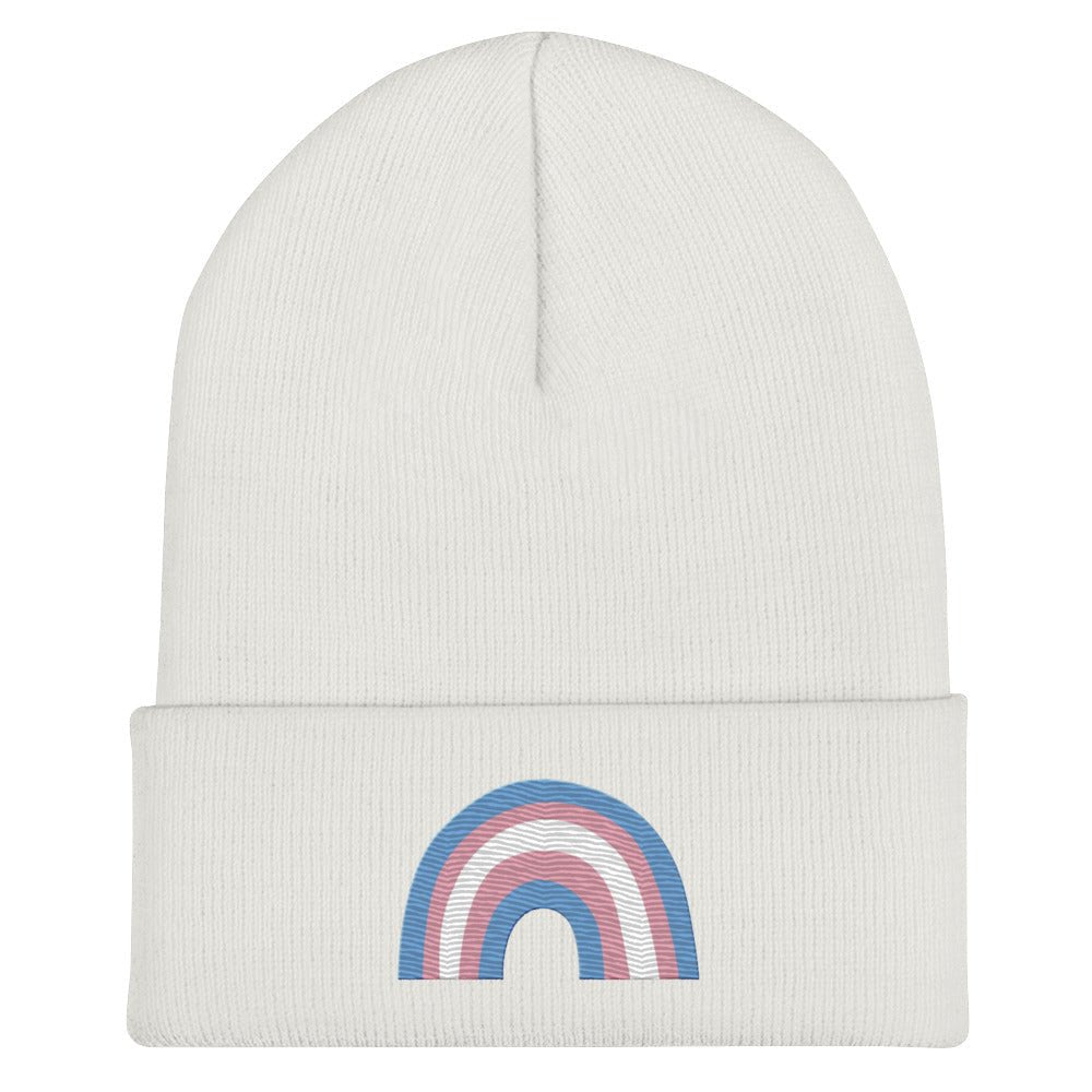 Transgender Pride Rainbow Cuffed Beanie - White - LGBTPride.com