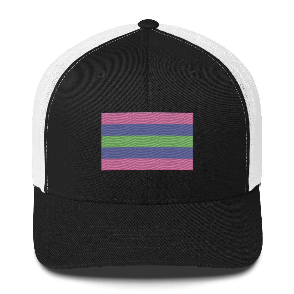 Trigender Pride Flag Trucker Hat - Black/ White - LGBTPride.com
