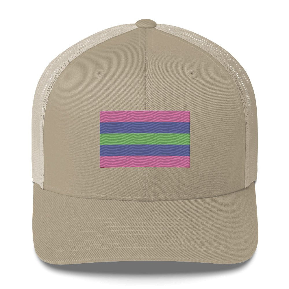 Trigender Pride Flag Trucker Hat - Khaki - LGBTPride.com