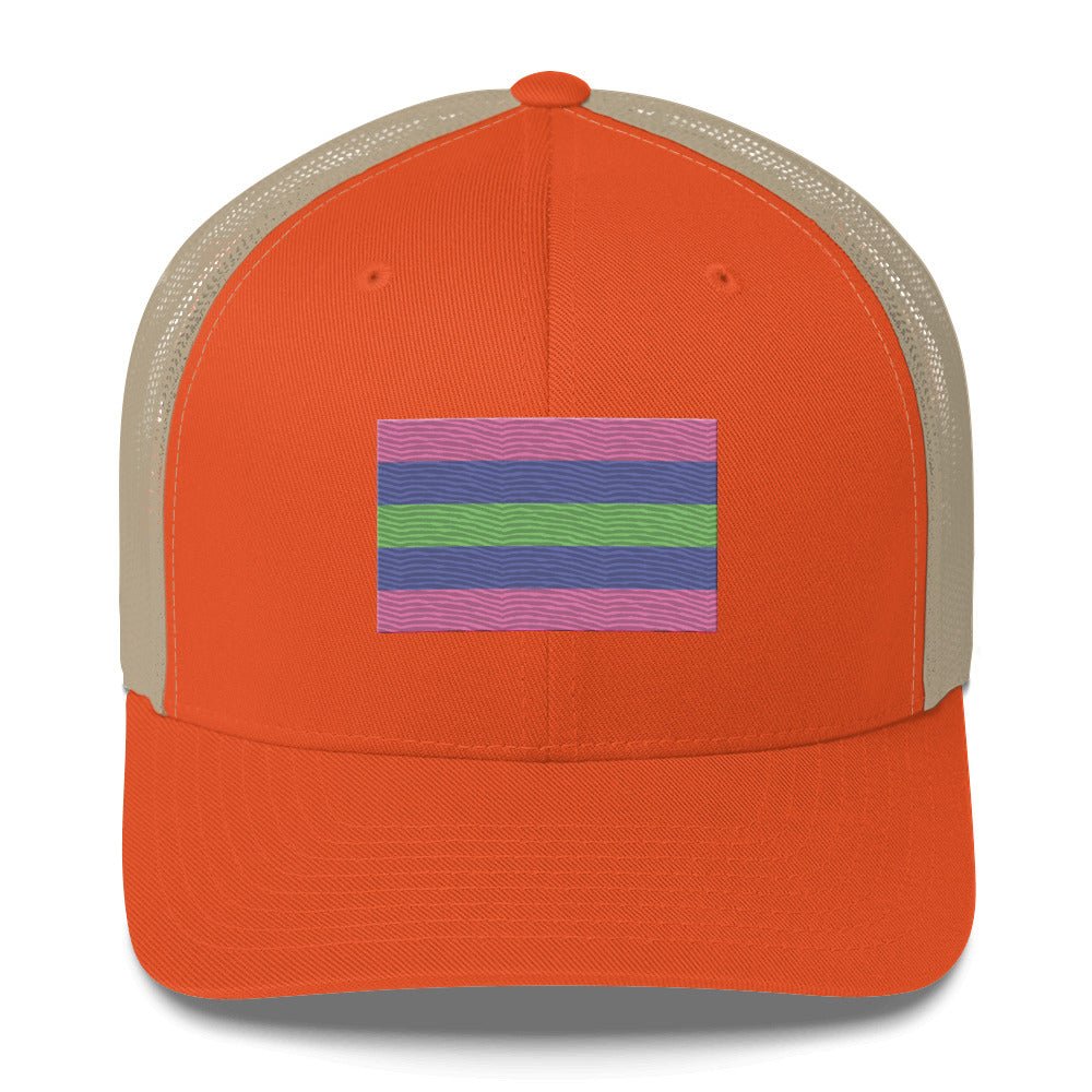 Trigender Pride Flag Trucker Hat - Rustic Orange/ Khaki - LGBTPride.com