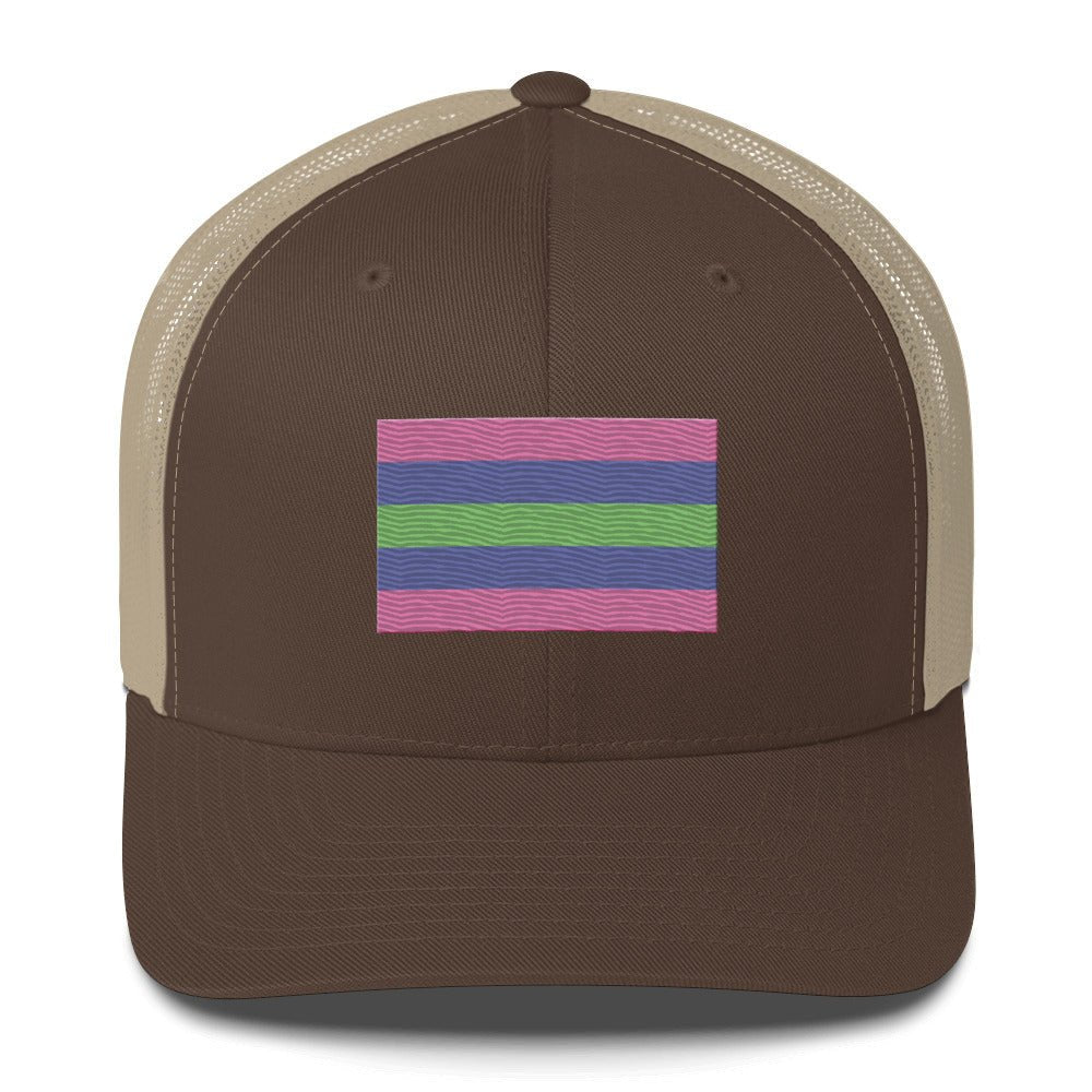 Trigender Pride Flag Trucker Hat - Navy/ White - LGBTPride.com